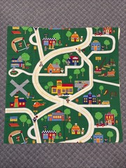 Cranston Fabric Floor Mat Hot Wheels Bear People Town Roads 43”x43” Double Sided
