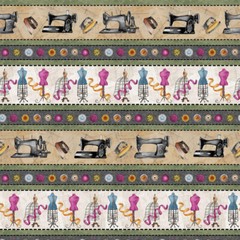 Sewing Theme Fabric Sew Machine Stripe Atelier Blank Quilting Cotton By The Yard