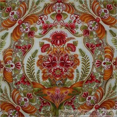 BonEful Fabric FQ Cotton Quilt VTG Cream Brown Orange Autumn Fall Damask Flower
