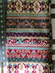 Stripe pattern in teal, burgundy, green, white with silver metallic highlight