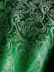 Emerald Green & Silver Paisley – Faux Silk Brocade Jacquard Fabric