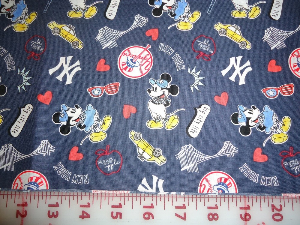 ( 1/2 Yard ) MLB New York Yankees Mickey Mouse Cotton Fabric ( 18″ x 44″ )