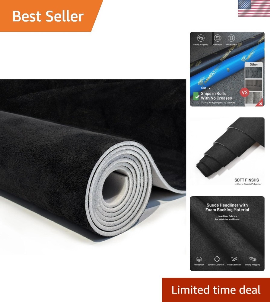 Soft Black Suede Auto Headliner Material 96″x60″ – Tube Packaged for Easy Use