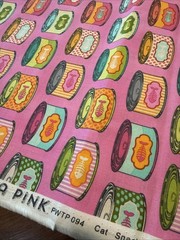 Tula Pink Cat Snacks Canned Food Electro Berry 1 yd Cotton Tabby Road Deja Vu