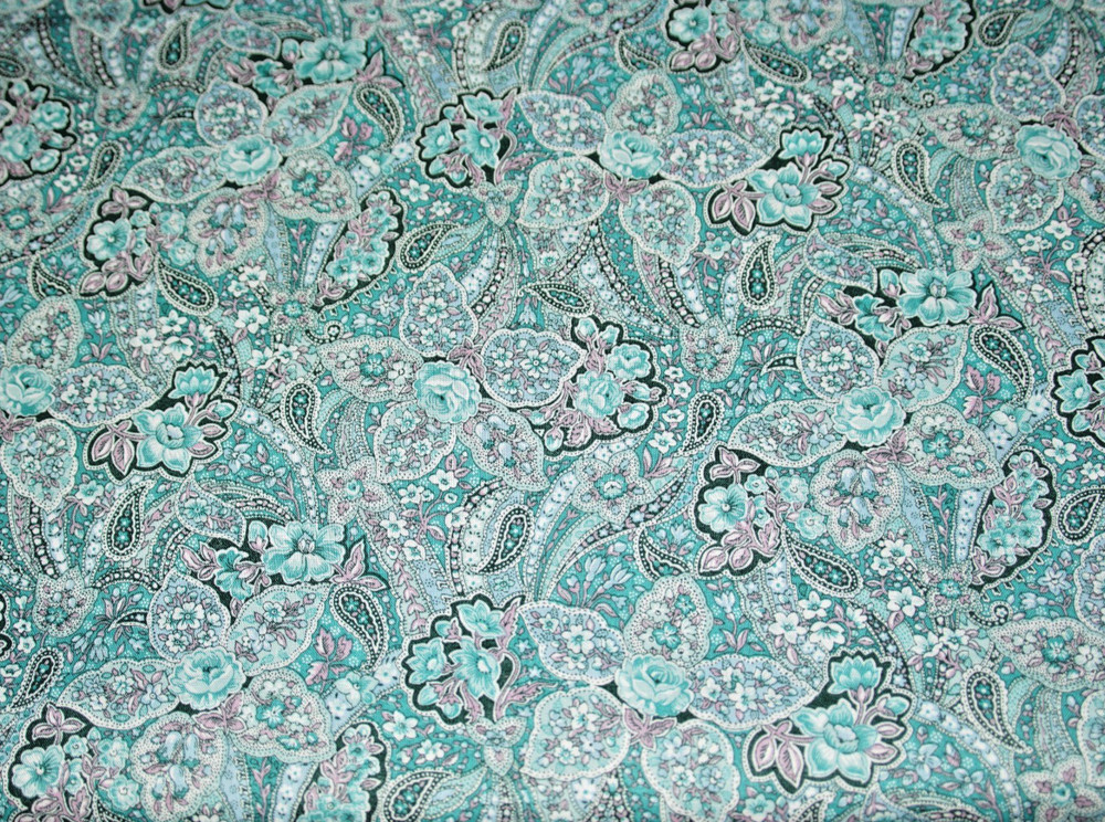 PETER PAN * Quilt Quality Cotton Fabric * Turquoise Paisley/Floral Print *BTY*