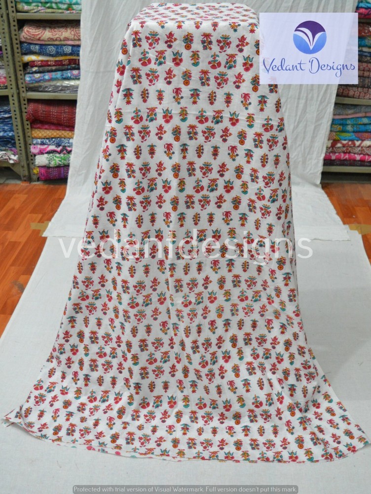 Pure Cotton Fabric Indian Sewing Craft Red Floral Print Material 5 Yard