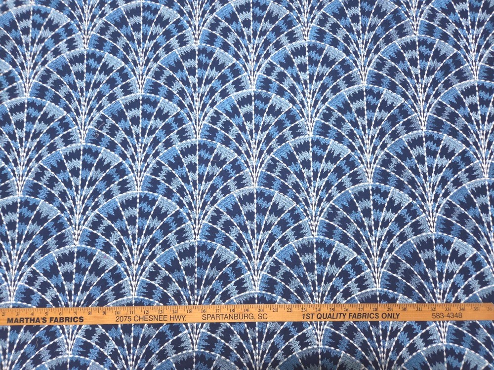Covington COUGAR CABANA BLUE Indigo Navy Embroidered Art Deco Drapery Uph Fabric
