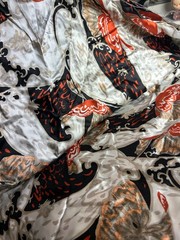 Floral Pop Printed Silk Charmeuse 48X130 Butterfly Orange, Black, White