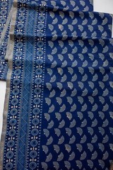 Ajt TIAN CHENG Fabric-Boho-Hippie Blue Fan Print Double Border Cotton- 1.5 YARDS