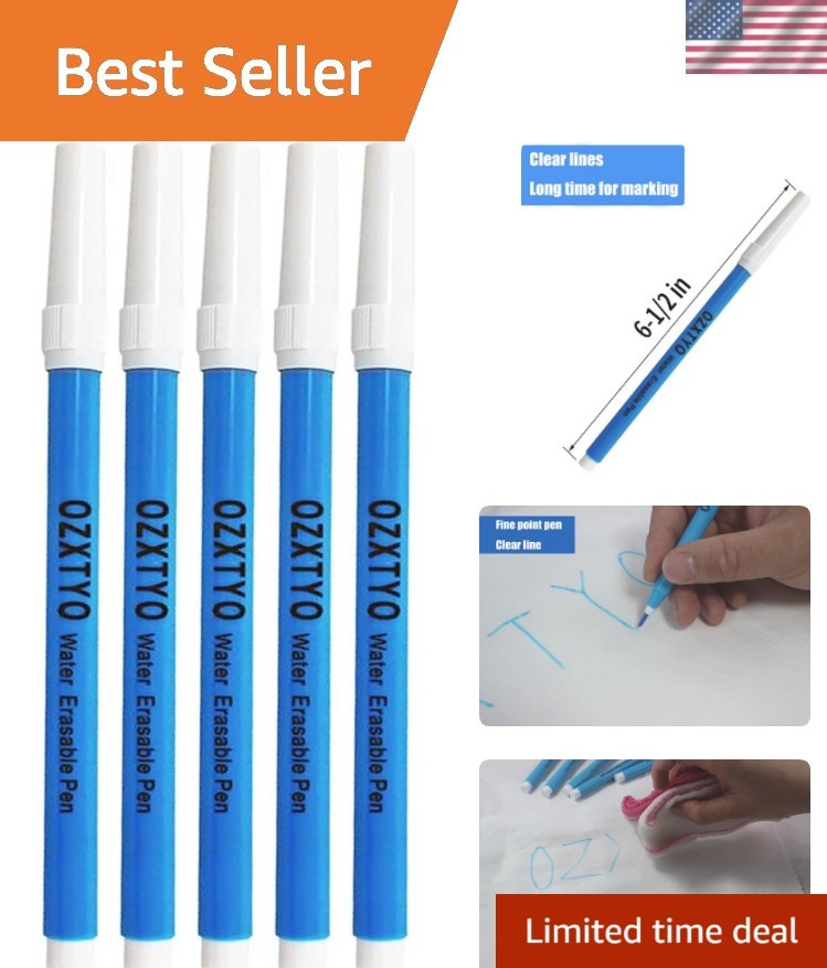 Washable Fabric Markers for Sewing,5 Pack,Blue,Erasable Sewing Markers for Fa…