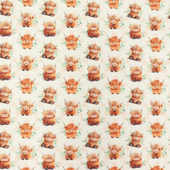 Cute Baby Highland Cows Fabric, by the Yard – 43″ Wide | 100% Cotton (1, 1 Yard