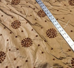 Embroidered 100% Silk Fabric 5yds X 54″ W Irridescent Copper Gold w 3D Floral
