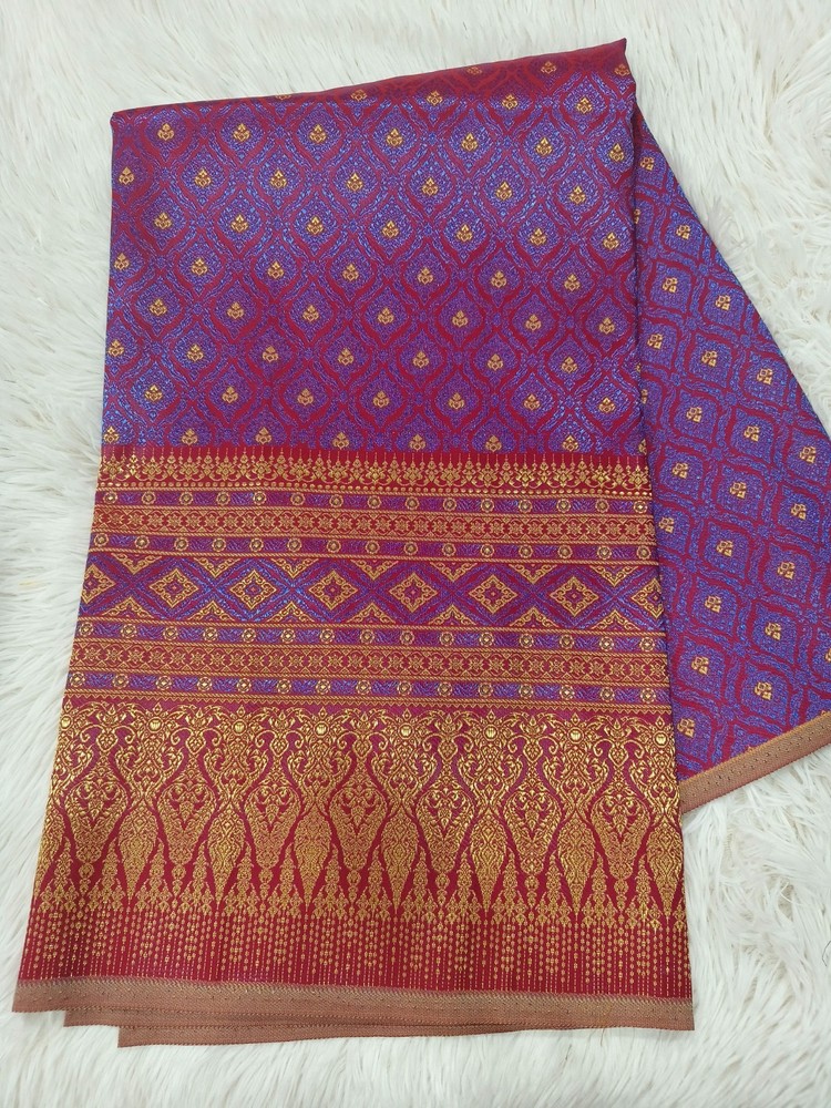 Purple Red Thai Silk Fabric Traditional Pattern Ideal for Dress & Skirts