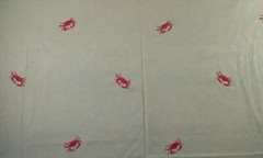 Red Crab Embroidered Linen Look Fabric 3-5/8+ yd (132″l) 54″w Natural Flax color
