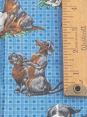 1 5/8 yds VTG Dogs Cats Kittens Puppies Blue Novelty Fabric Cotton Blend