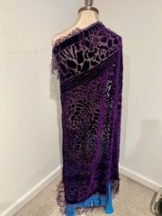 Purple Silk Chiffon Velvet Burnout Scarf 40”x40” Wide