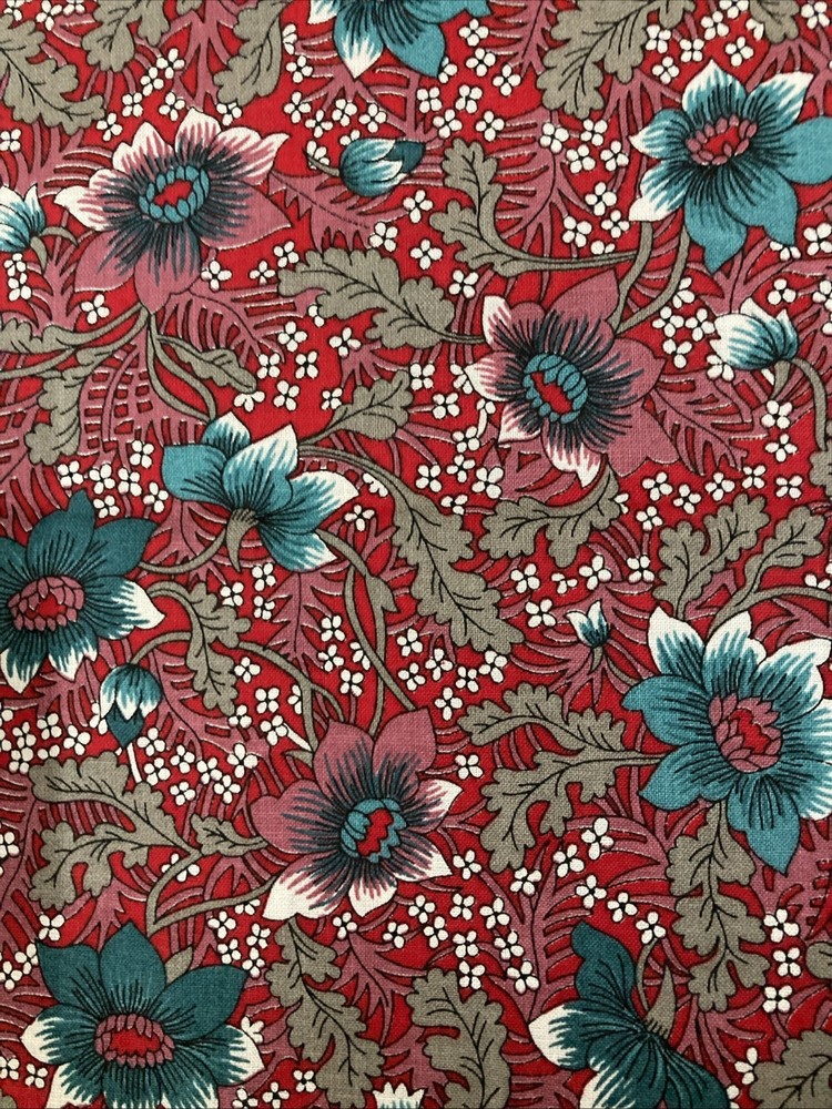 Holiday Christmas Fabric 100% Cotton Cranston Print Works Teal Red Floral
