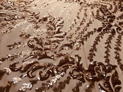 Miranda COPPER Vines and Leaves Sequins on BROWN Mesh Lace Fabric by the Yard –