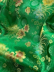 Kate GREEN Floral Brocade Chinese Satin Fabric by the Yard – 10037