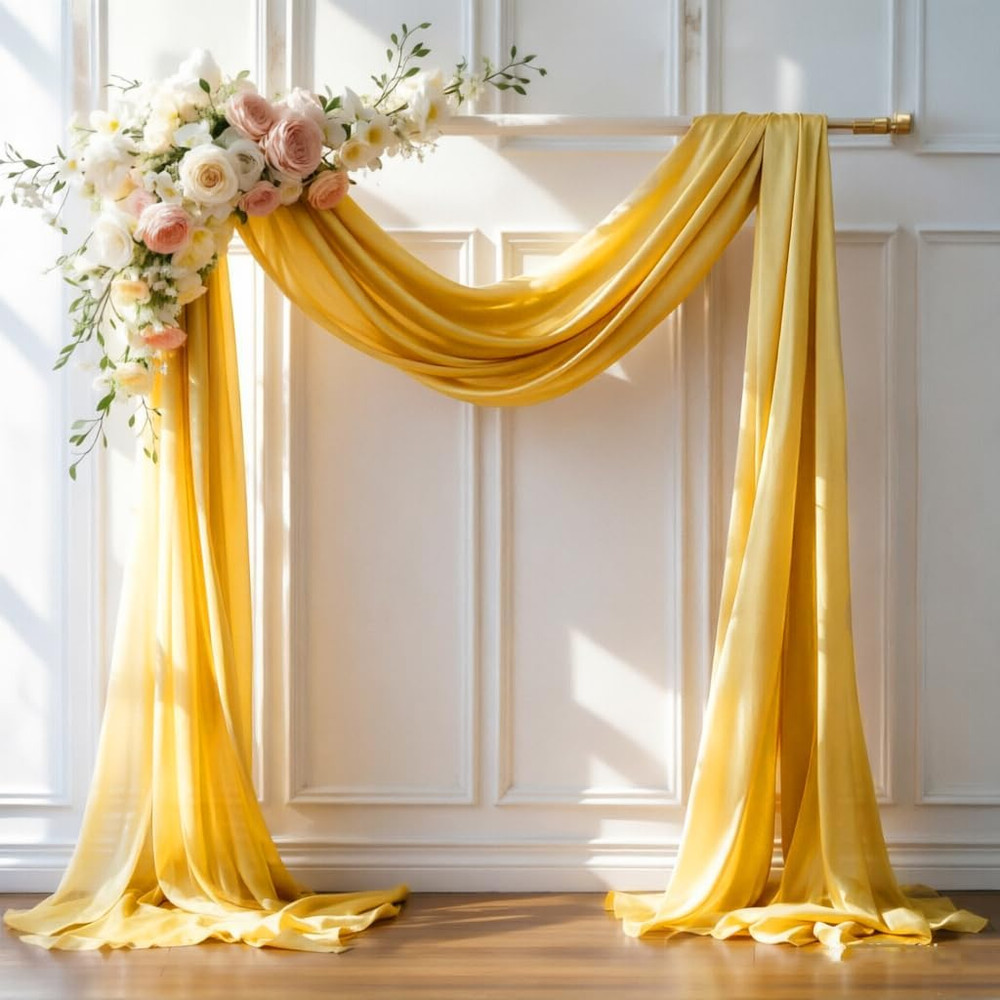 Wedding Arch Draping Fabric 28″ X19Ft, Sheer Chiffon Fabric Backdrop,1 Panel Yel