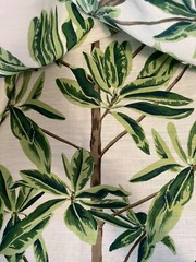 1.5 yards Thibaut Mangrove Tree Green & White Fabric Linen Cotton Tropical Leaf
