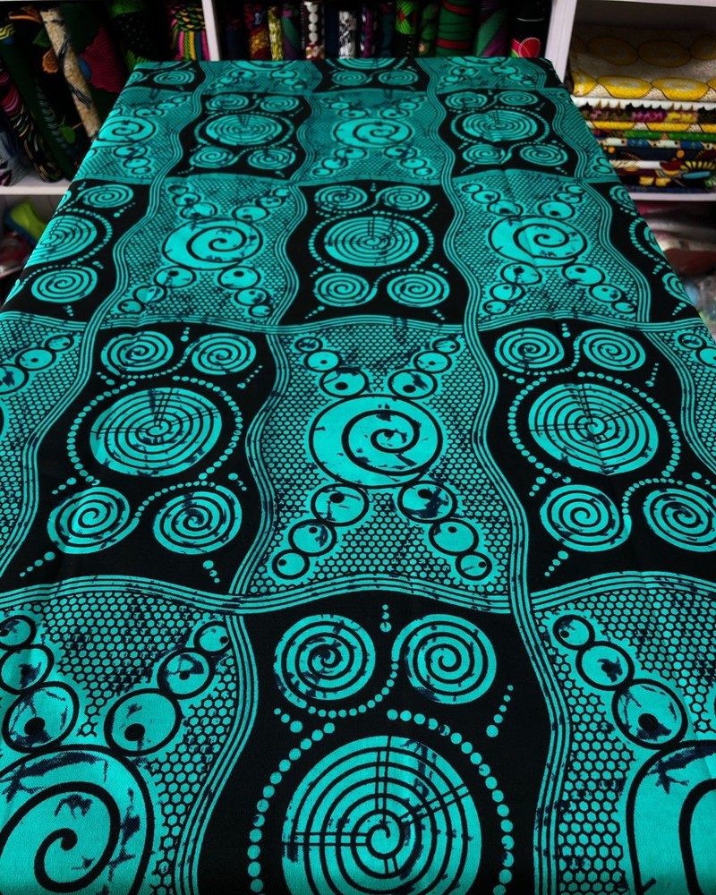 Turquoise/Black African Big Print 6yards