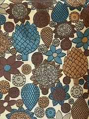 1.33Y Klopman Mills Fabric Turquoise Brown Orange Flower Shiny Slick Poly/Rayon?