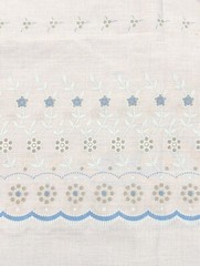 Vintage Blue Flocked Fabric Floral Scallop Faux Eyelet Lacy Design 2 yards x 45″