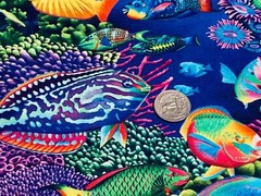 Fabric Fish Coral Canyon Ocean on Aqua Cotton KAUFMAN 1/4 Yd AQCD-199 0350