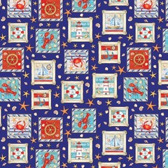 Feline Drive Fabric HIGH TIDES Coastal Patchwork Royal Fat Quarter (18″x22″) FQ