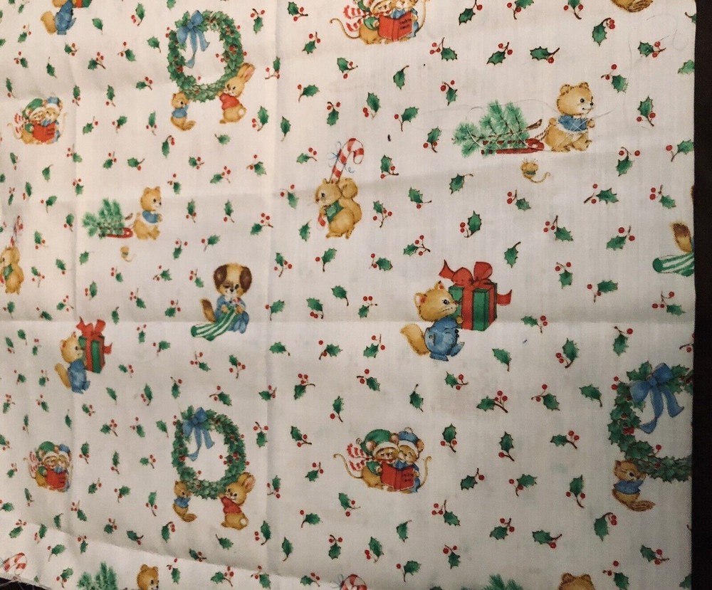 VTG Spring Mills Hallmark Christmas Critters Baby Animals Allover Toss BTFQ