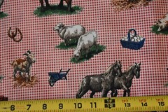 By 1/2 Yd, Farm Animals on Red & Cream Gingham Quilt Cotton, Cranston, P40
