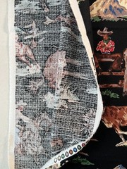 Fabric – Rare Vintage “ROUNDUP” Cowboy By MODA BARKCLOTH Black BTY 36” L x 54″ W