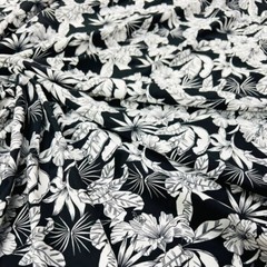 Spandex Fabric 4 way Stretch White & Black Flowers Print by Yard for Swimwear