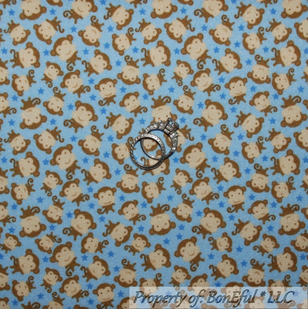 BonEful Fabric FQ Flannel Cotton Quilt Blue Brown Baby MONKEY Star Boy Calico US