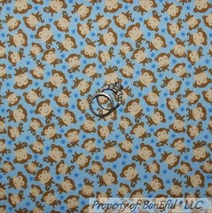BonEful Fabric FQ Flannel Cotton Quilt Blue Brown Baby MONKEY Star Boy Calico US