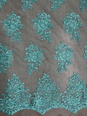 Brianna AQUA Polyester Floral Embroidery with Sequins on Mesh Lace Fabric by th