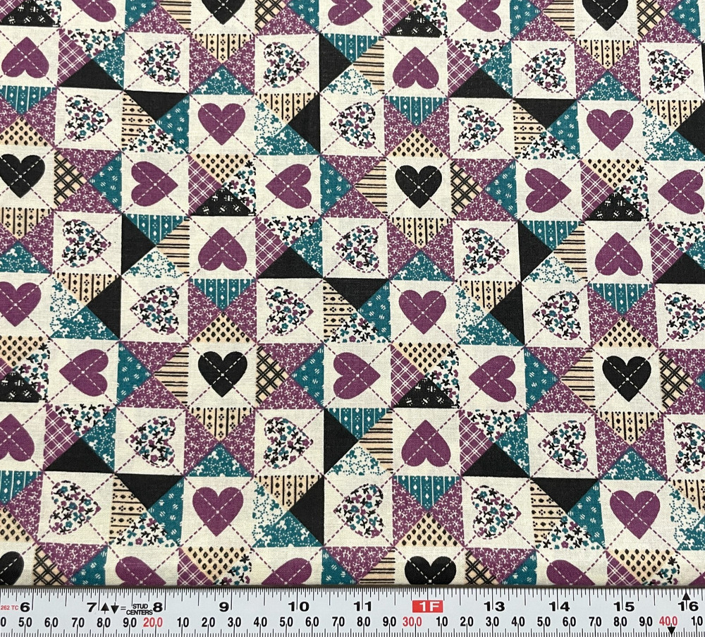 VTG 1992 Fabric Traditions Heart Cheater Quilt Cotton Fabric Remnant 9″ x 43″