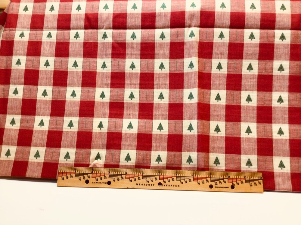 Homespun Christmas Plaid with Trees Fabric 1 yard X 59” New