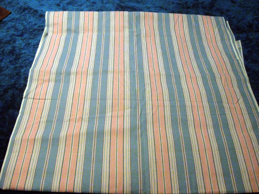 Vtg Fabric Pillow Ticking Blue & Pink Stripe 216″x 32″ – 6 yds Cottage Farmhouse