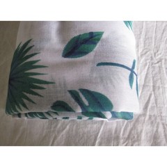 New Precut 2 Yards Green/White Tropical Leaves Fabric 58″x72″ Polyester/Cotton