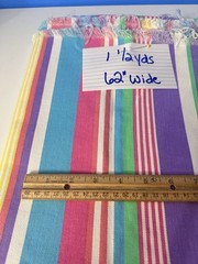 Upholstery Fabric 62”x 1 1/2 yds Cotton Duck Teal Pink Green Yellow Stripe.