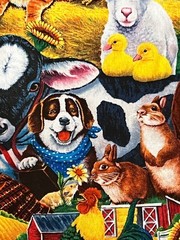 3.5 Yd. Farm Animals Dogs Horses Cows Sheep Cats Roosters 42″ Wide Cotton Fabric