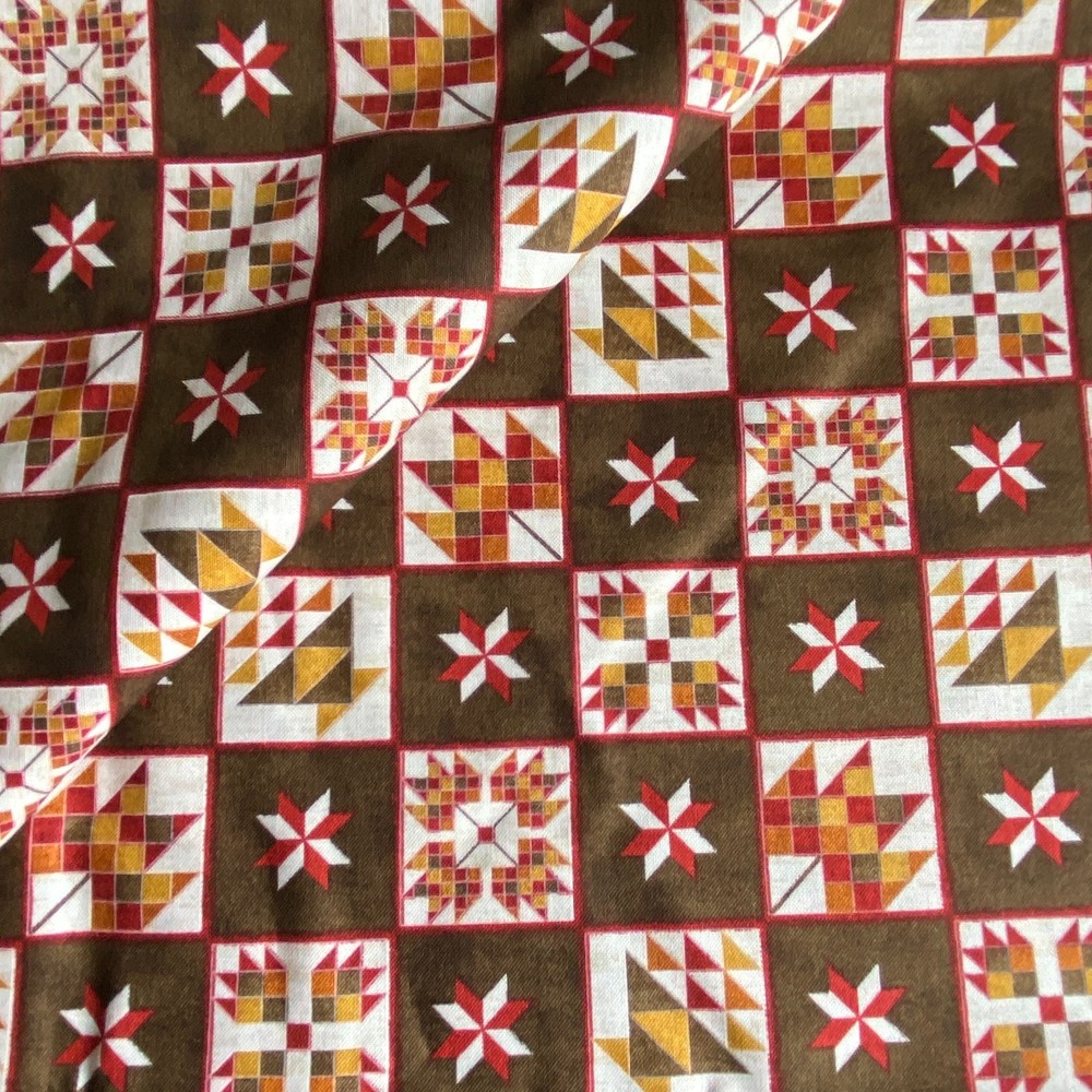 2 YD Riley Blake Fall Barn Quilts Fabric Brown Cotton Print