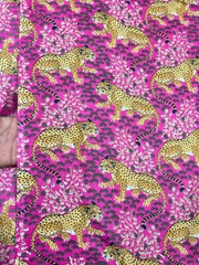 Indian Cotton Fabric 5 Yard Block Panther Print Loose Pink Running Craft Fabric