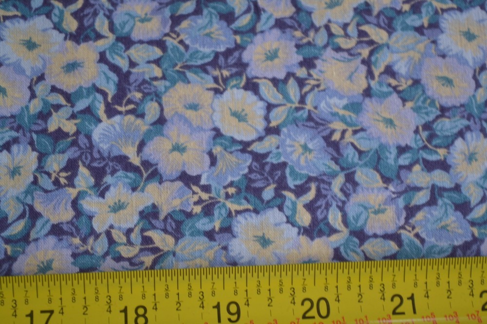 21″ Long, Vintage, Cream Lavender Blue on Navy Quilting Cotton, Peter Pan, N640