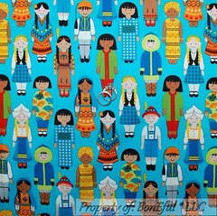 BonEful Fabric FQ Cotton Quilt Ethnic Map Small World Disney Doll Dress Girl Boy