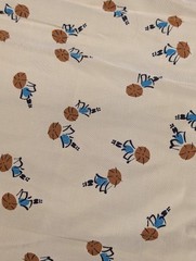 Vtg 50s/60s Novelty Yardage Silky Oriental Abstract Design Tan Blue Red 45×5 yds