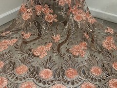 Peach Embroidery Sequins Lace Fabric 50” Width Sold By The Yard