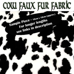 Black Fresian Cow Print Fluffy Faux Fur Fabric SAMPLE approx. 10cm x 10cm
